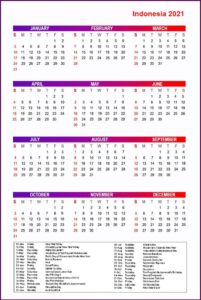 Printable Calendar 2021 with Indonesia Holidays