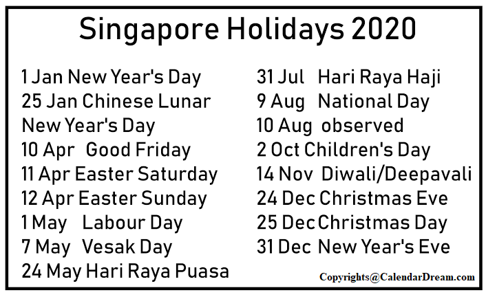 Free 2020 Blank Singapore Calendar Printable [PDF] | Calendar Dream