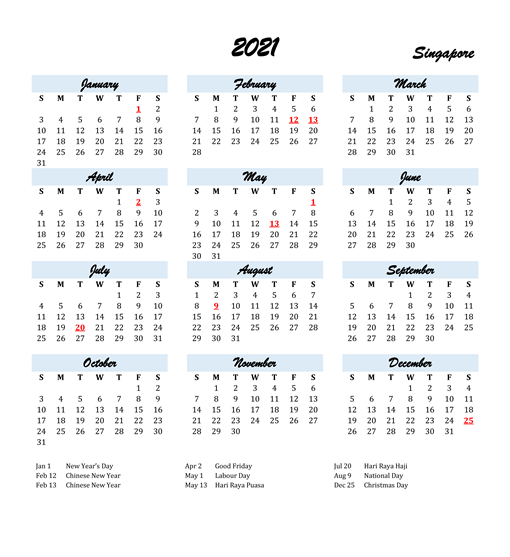 Printable Singapore 2021 Calendar With Holidays [PDF ...