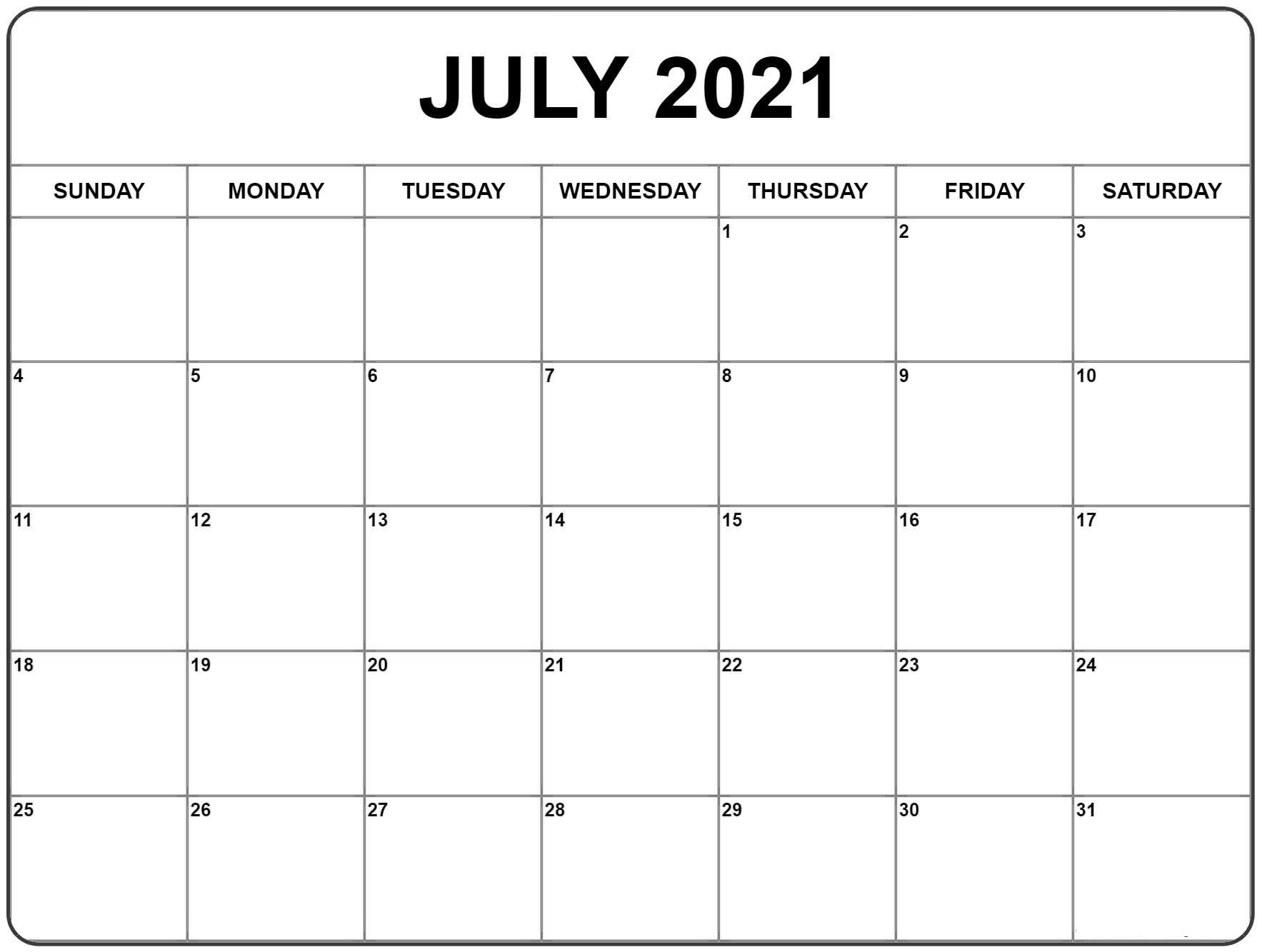 Free Printable July 24 Calendar Template in PDF & Word Inside Blank One Month Calendar Template