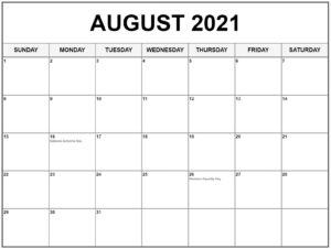 August 2021 Calendar Template