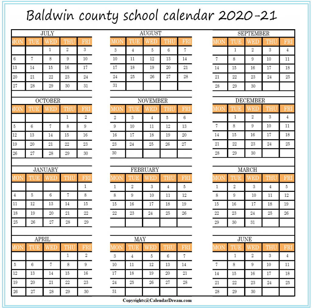 Baldwin Academic School Calendar