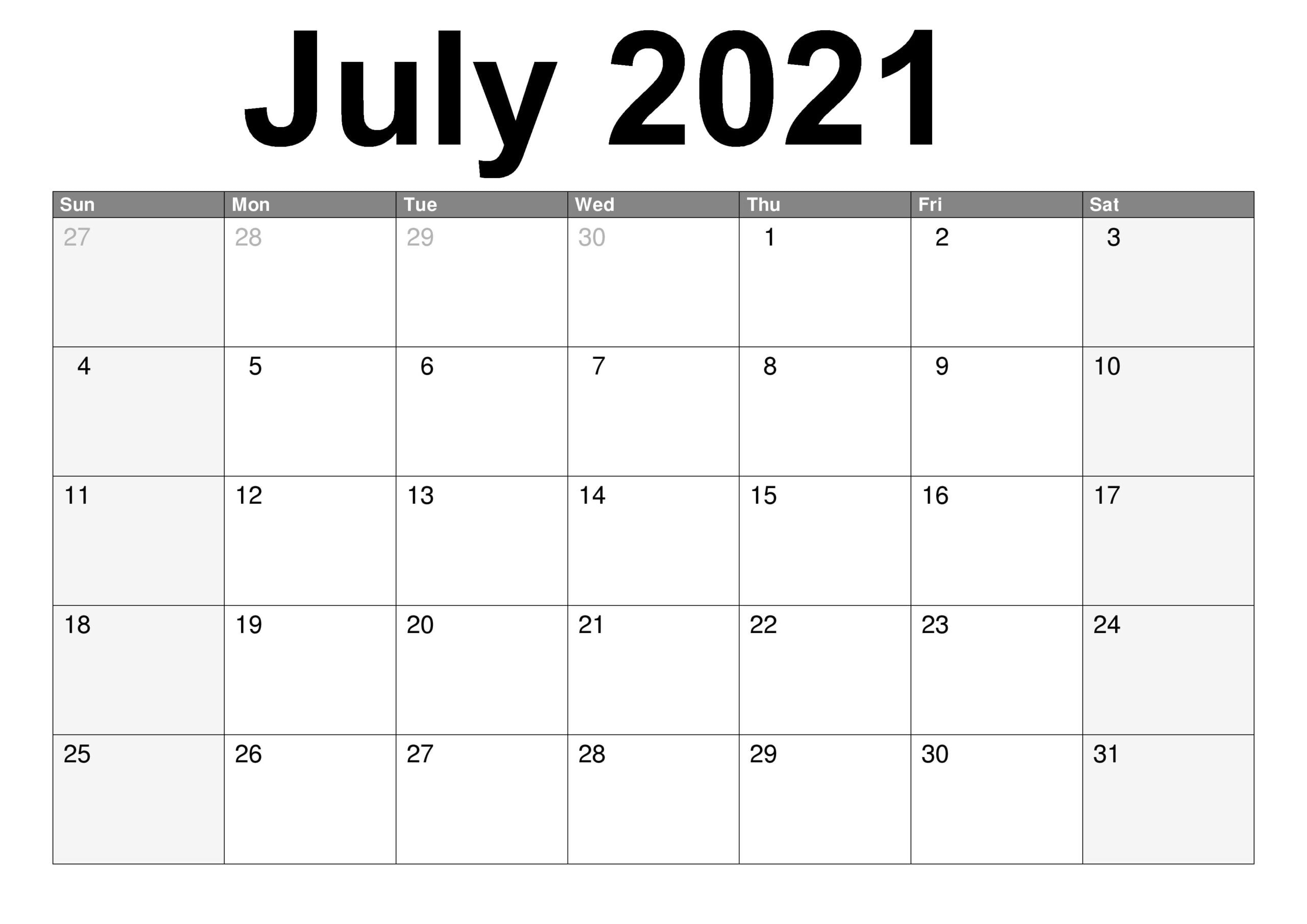 Free Printable July 2021 Calendar Template In PDF Word Free Printable July 2021 Calendar Template In PDF Word