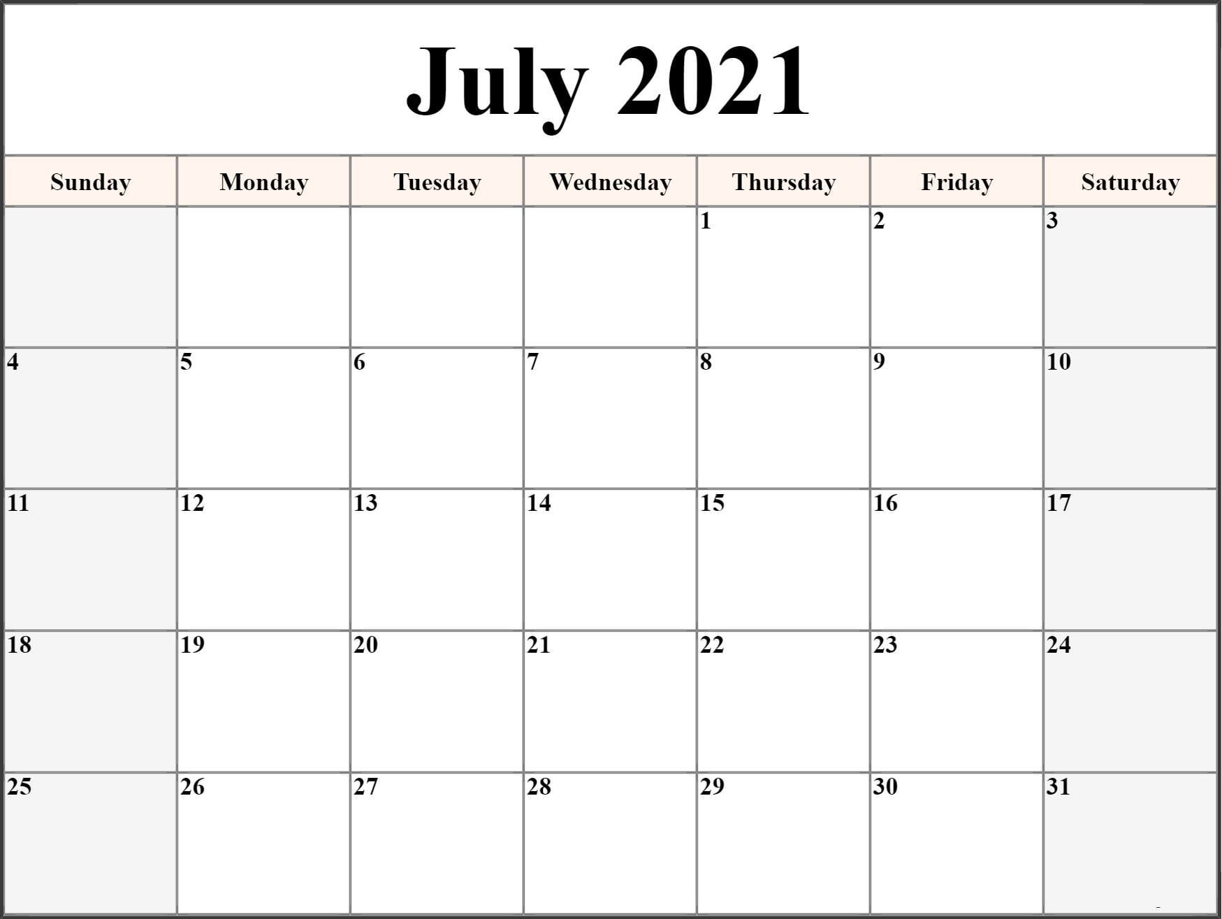 Free Printable July 2021 Calendar Template In PDF Word Free Printable July 2021 Calendar Template In PDF Word