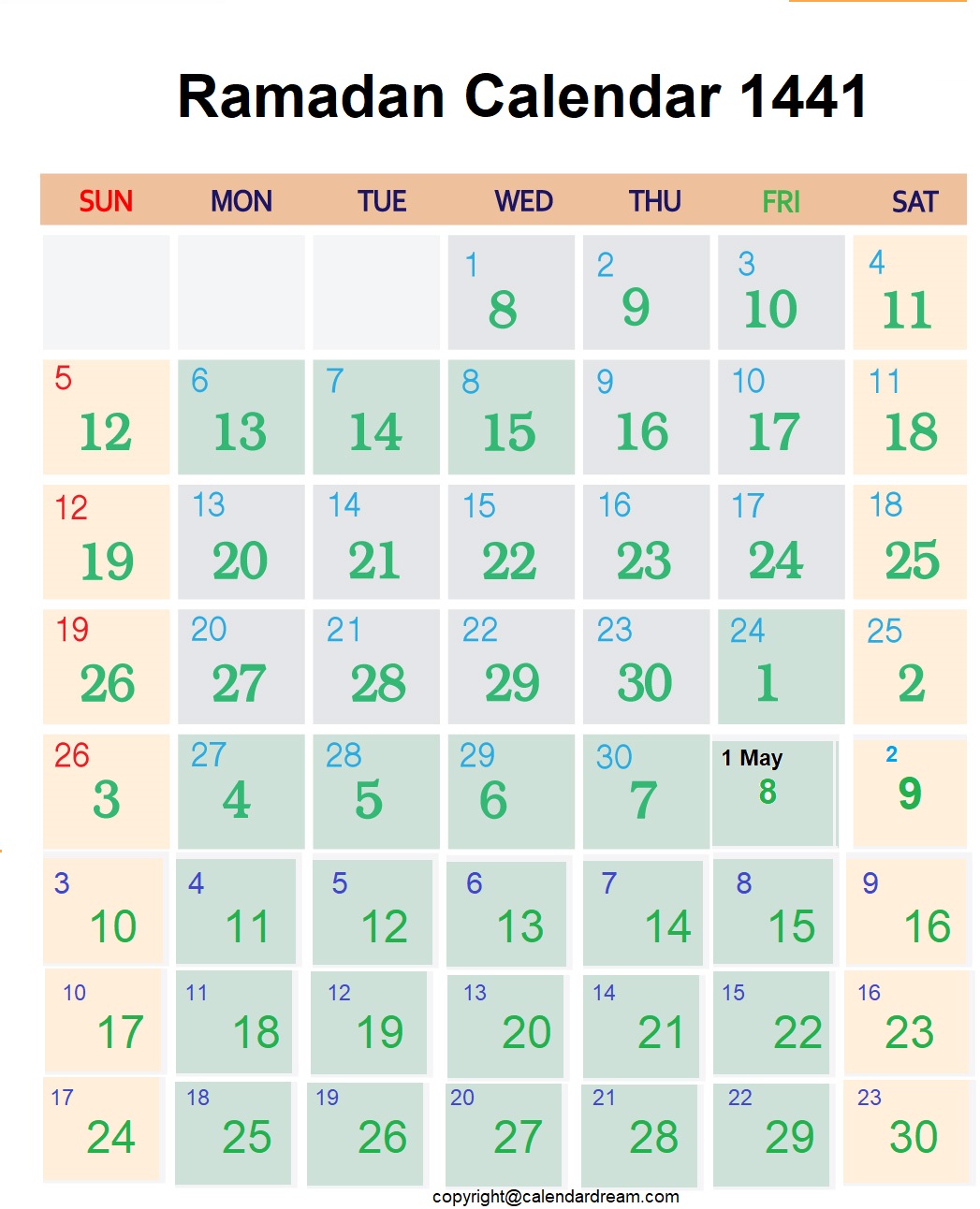 Ramadan Printable Calendar