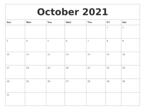 October 2021 Printable Calendar