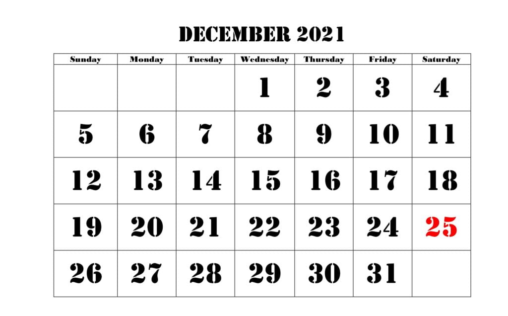December 2021 Printable Calendar Calendar Dream