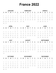 France 2022 Monthly Calendar