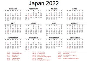 Japan 2022 Public Holidays
