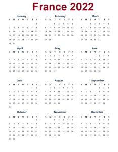 Printable Calendar 2022 France