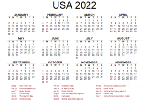 Public Holidays In USA 2022