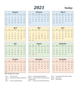 Turkish 2021 Printable Calendar