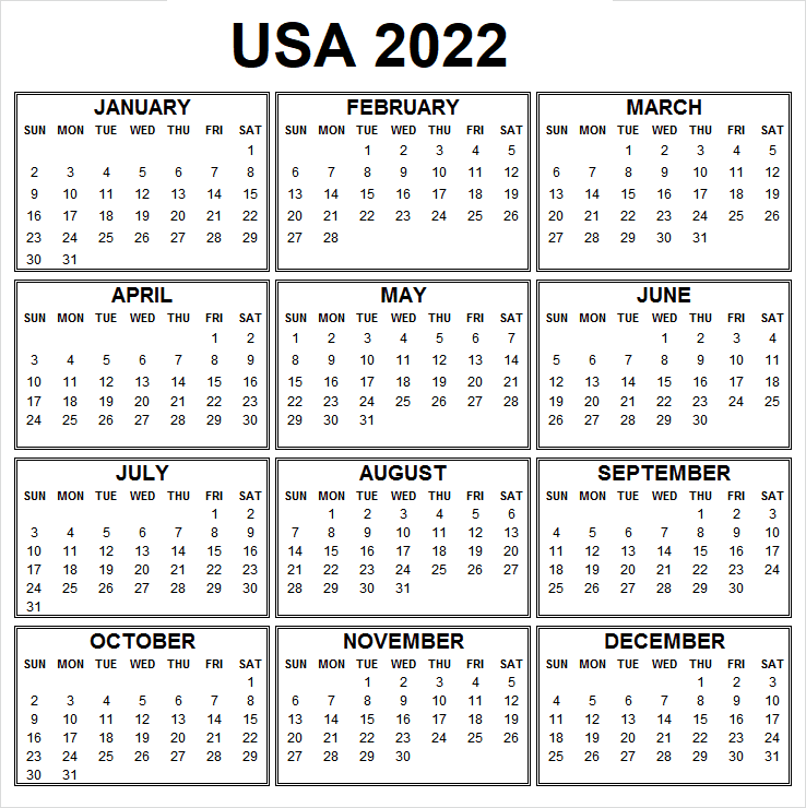 USA 2022 Calendar