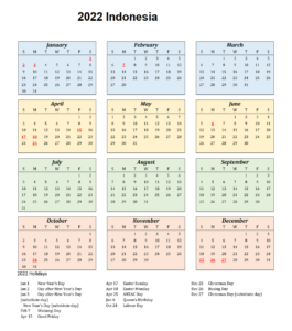 Calendar 2022 Indonesia