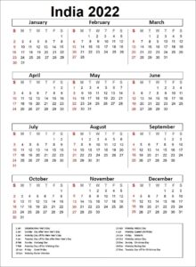 India 2022 Calendar