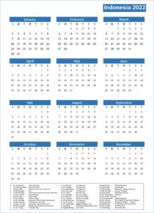 Indonesia 2022 Calendar With Holidays