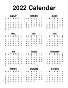 2022 Calendar One Page