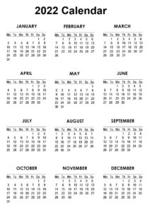 2022 Printable Calendar One Page