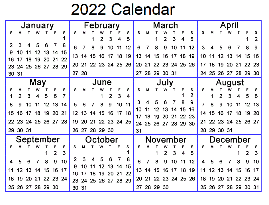One Page 2022 Calendar