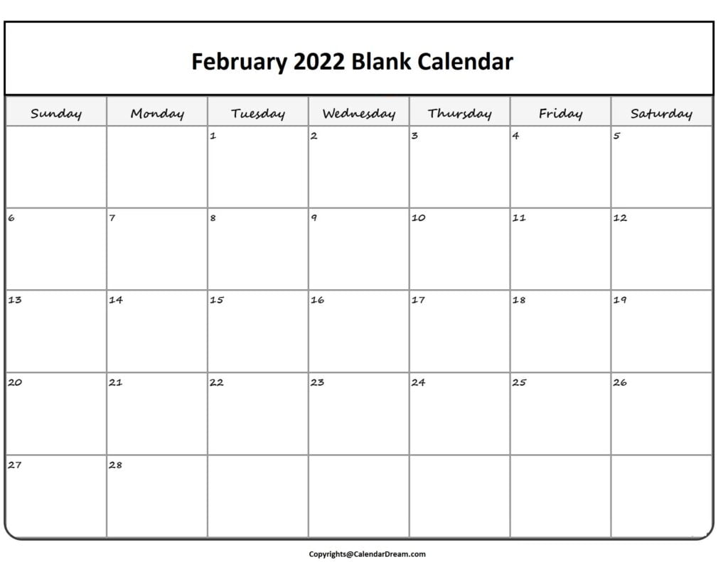 Printable February 2022 Calendar With Holidays in PDF Word