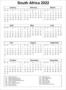 South Africa Holiday 2022 Calendar