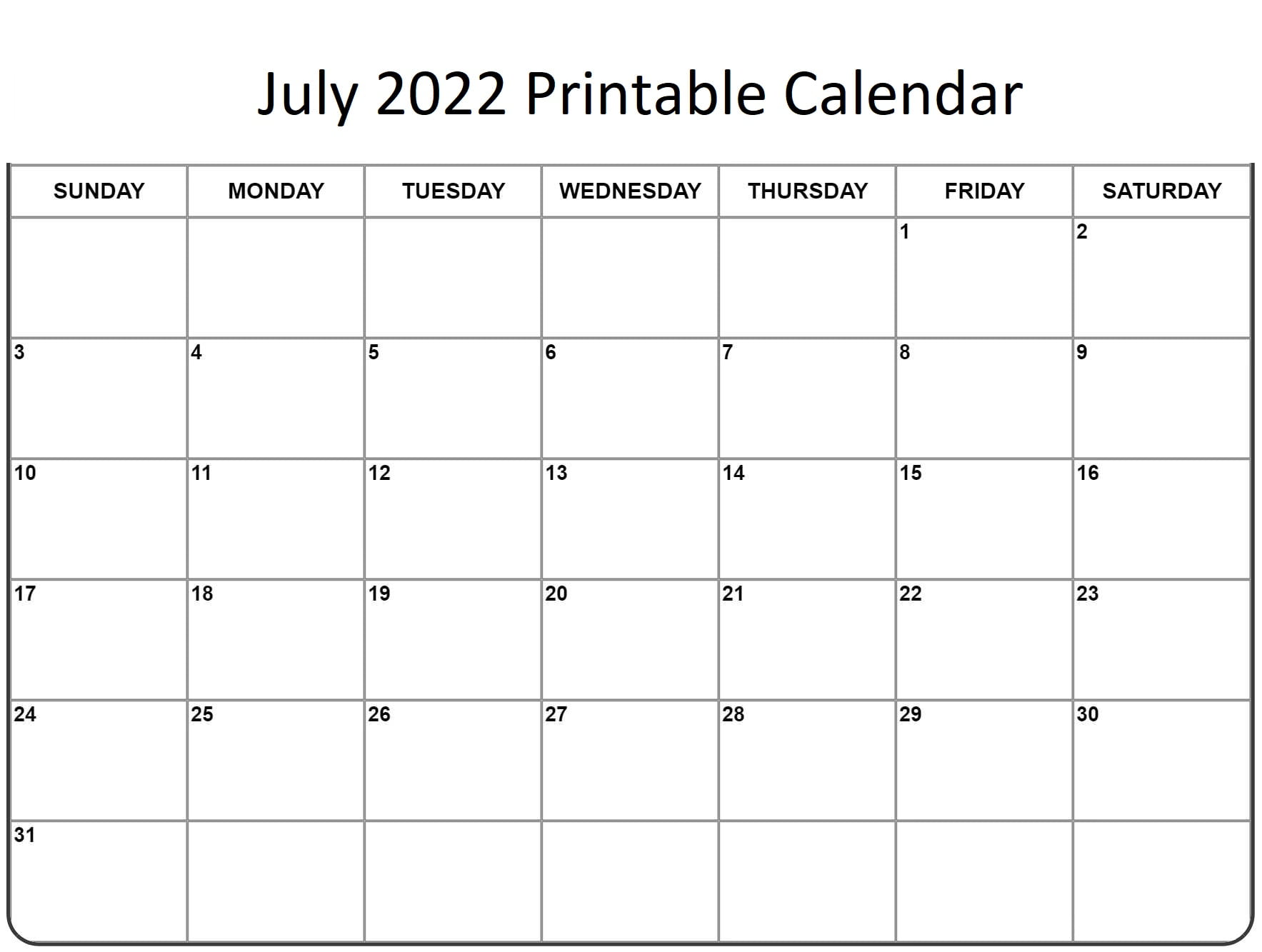 Free Printable July 2022 Calendars Wiki Calendar July 2022 Calendars 