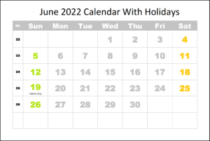 June 2022 Calendar With Holidays