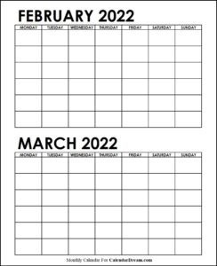 February March 2022 Blank Calendar