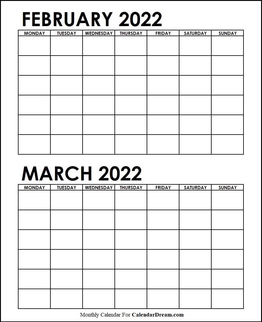 February March 2022 Blank Calendar
