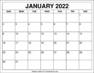 January 2022 Blank Calendar