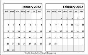 January February 2022 Blank Calendar