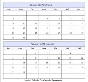 January & February 2022 Calendar