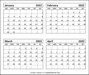 Printable February, March April Calendar 2022
