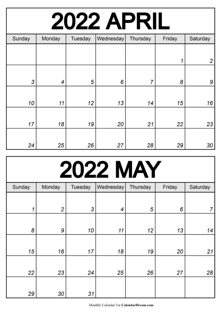April May 2022 Calendar