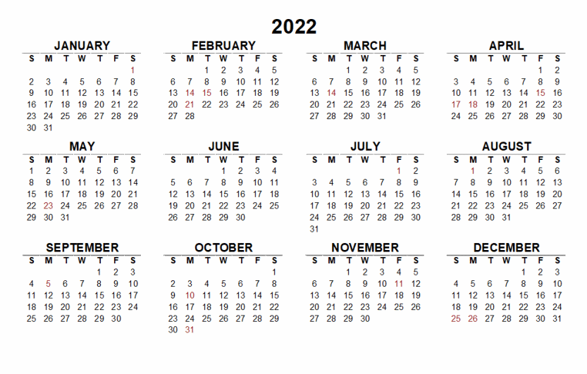 Blank Calendar 2022 Template