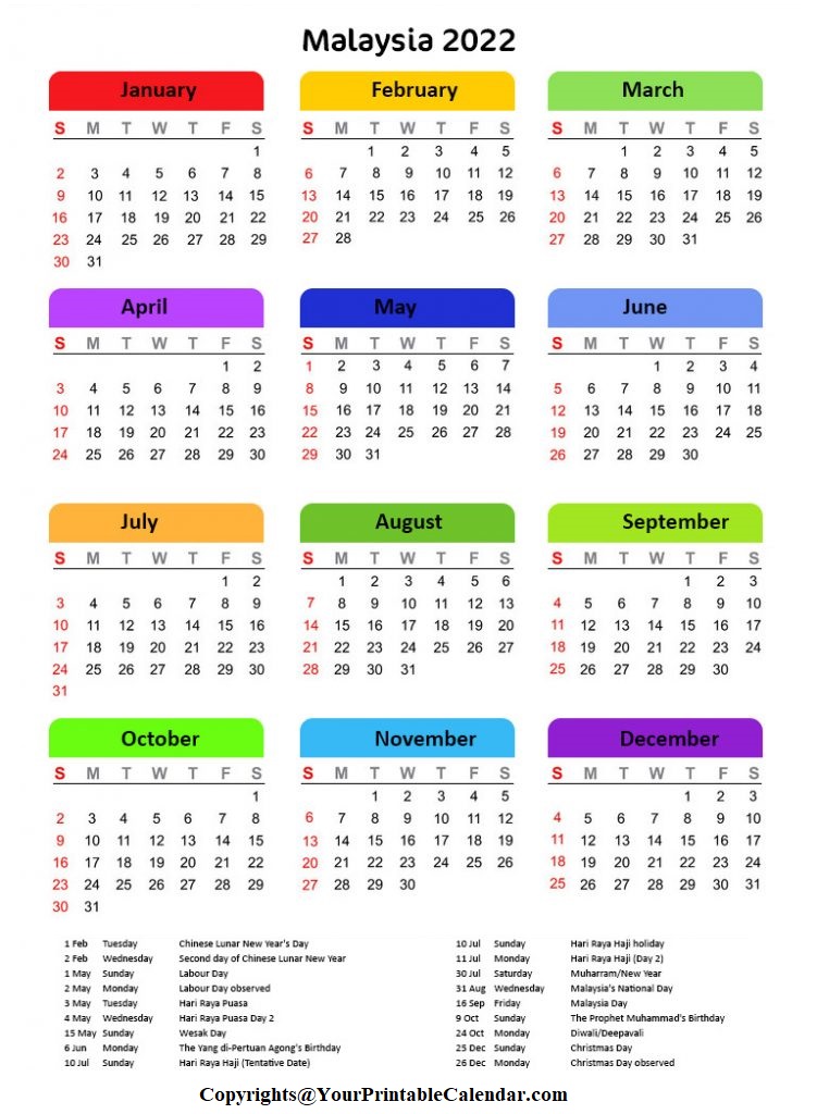 Calendar 2022 Malaysia