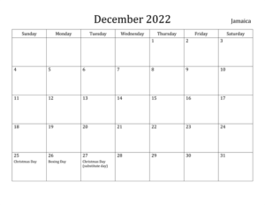 2022 December Calendar Template