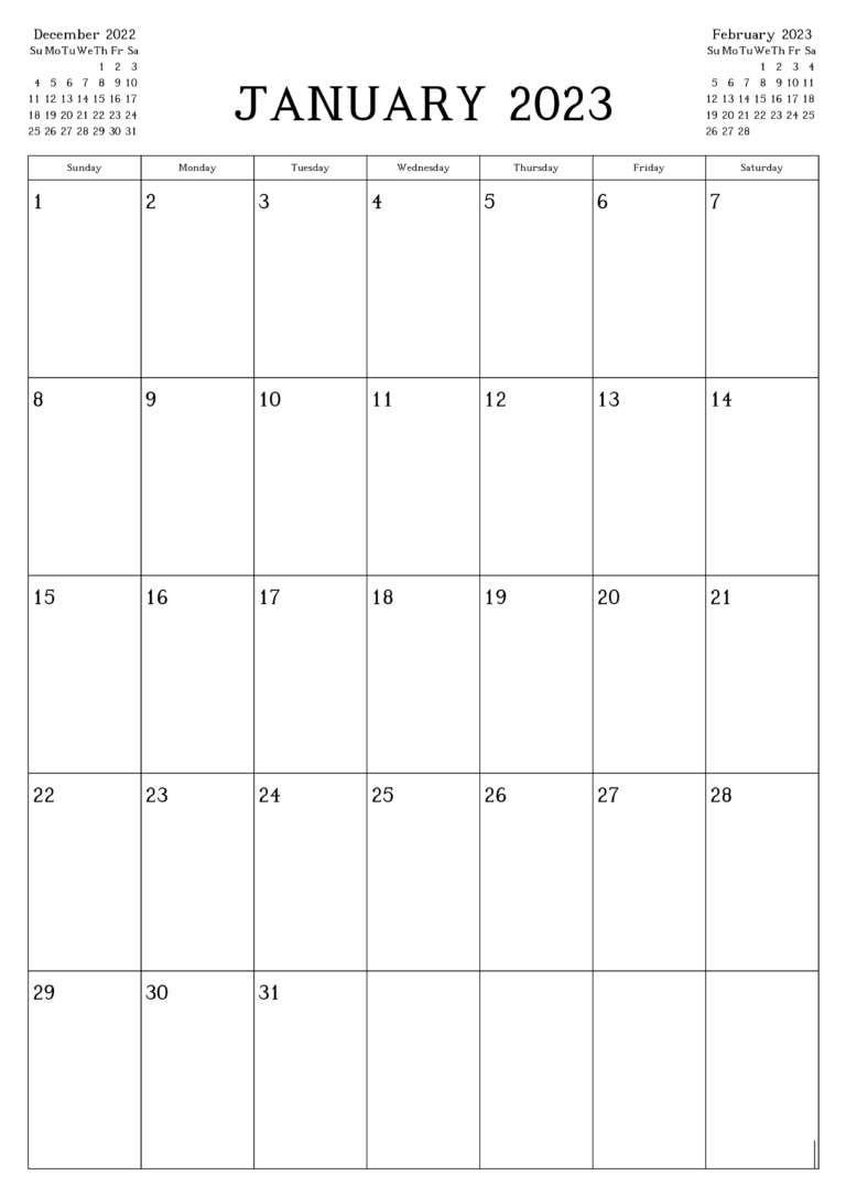 Printable Free January 2023 Calendar With Holidays [PDF]