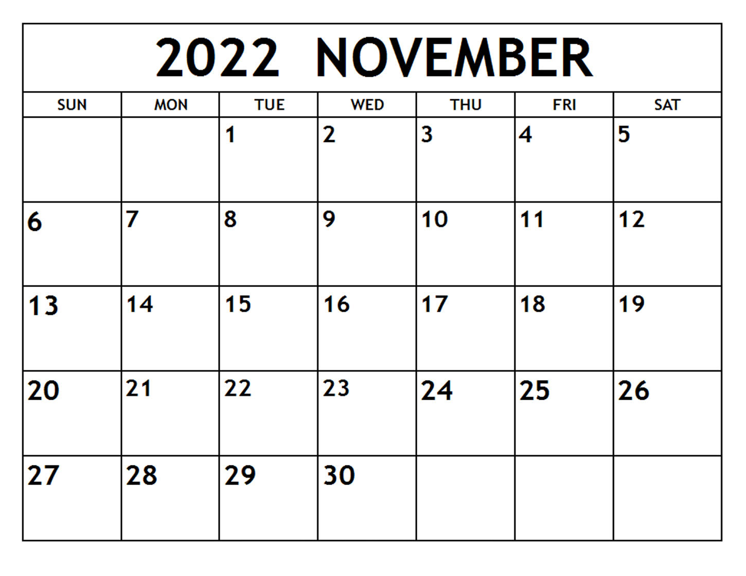Printable Free November 2022 Calendar Template [Pdf]