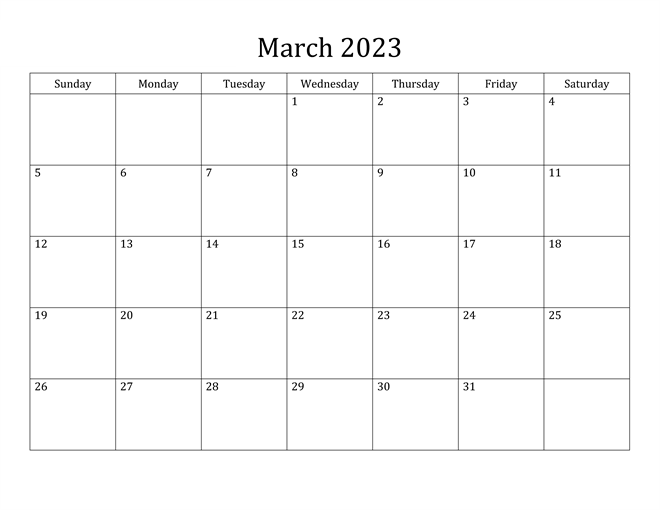 2023 March Calendar
