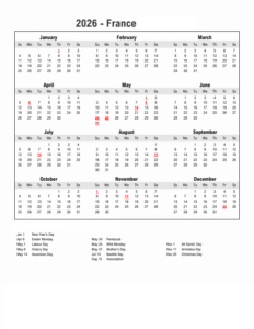 France 2026 Calendar