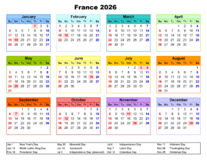 France 2026 Calendar with Holidays
