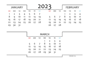 January February and March 2023 Calendar