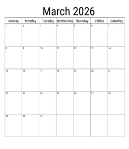 March 2026 Printable Calendar