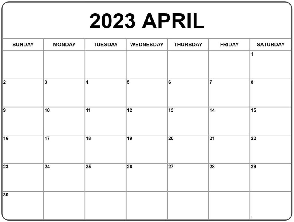 2023 April Blank Calendar