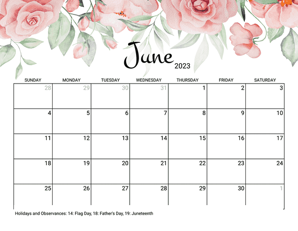 2023 June Blank Calendar