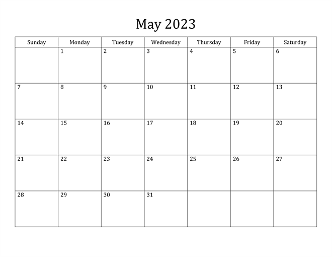 2023 May Blank Calendar