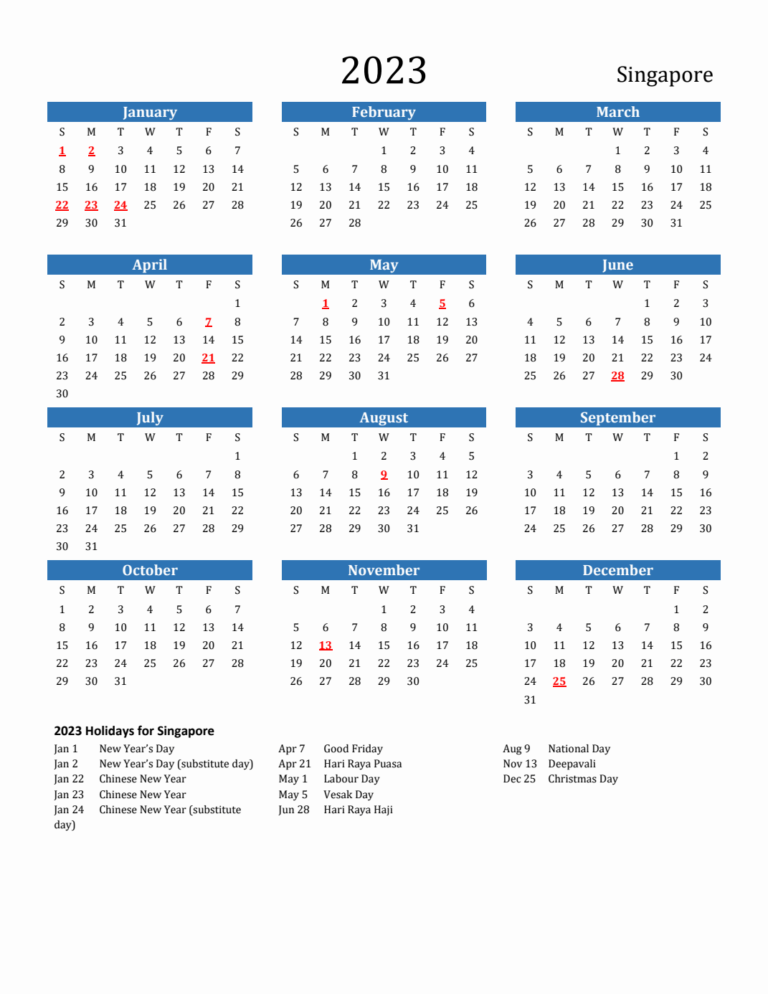 EXCEL SINGAPORE CALENDAR 2023 visual data 4