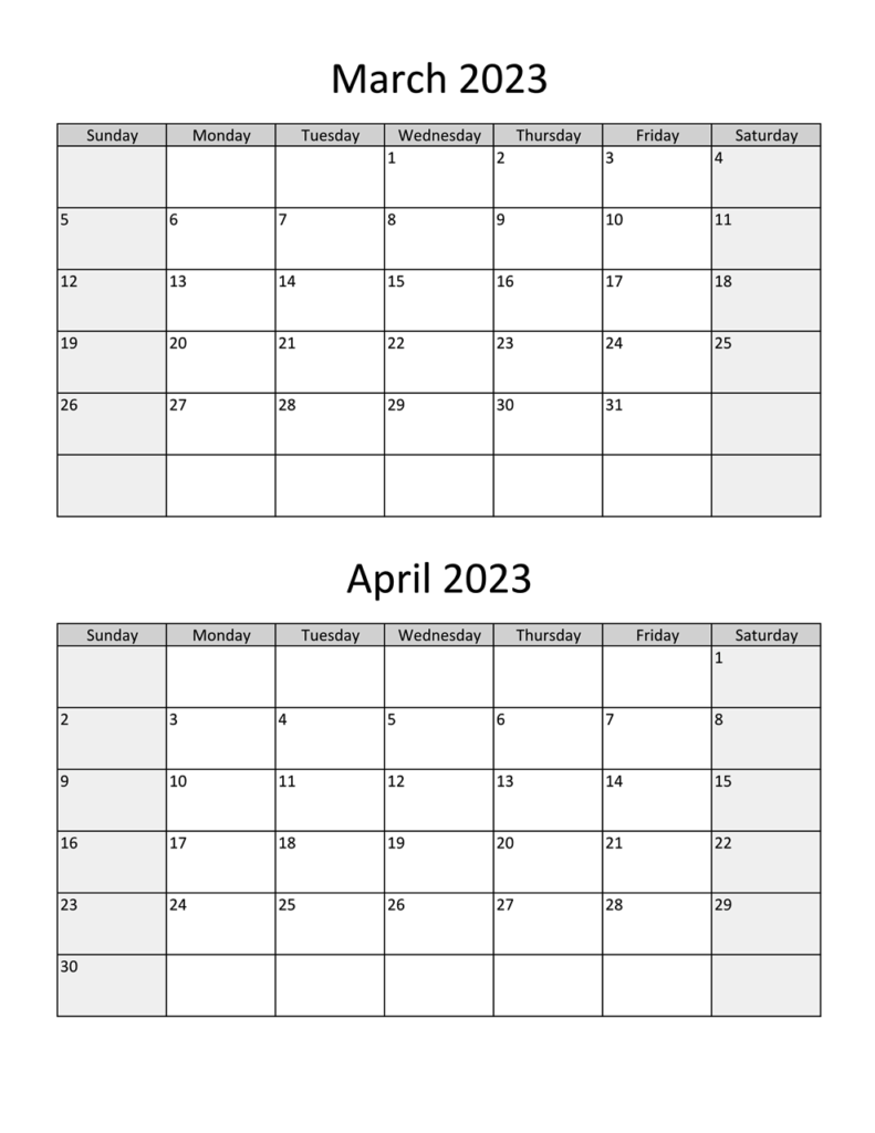 March April 2023 Blank Calendar