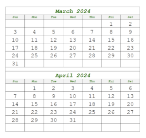 March and April 2024 Calendar